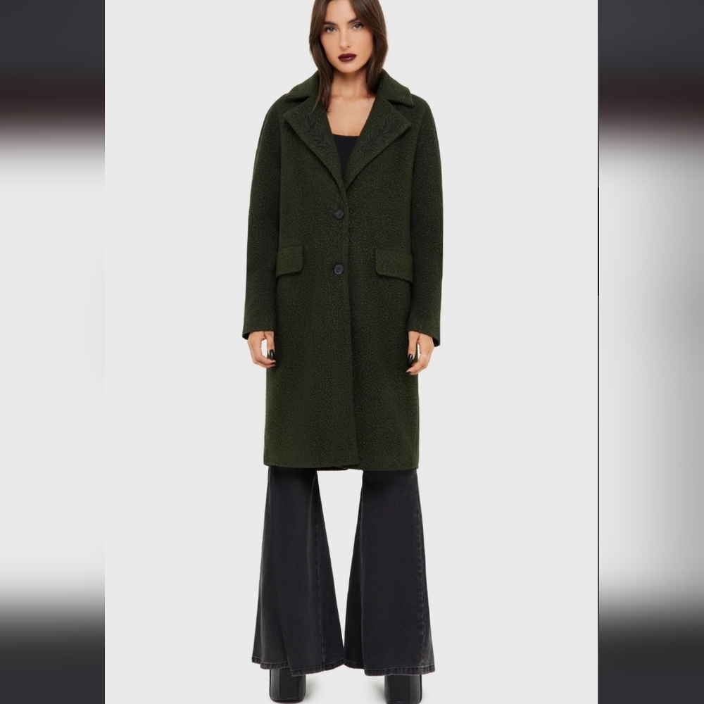 Killstar Dark Green Women's Pea Coat - Picture 2 of 6